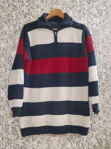 Striped 1/4 Zip Pullover Sweater