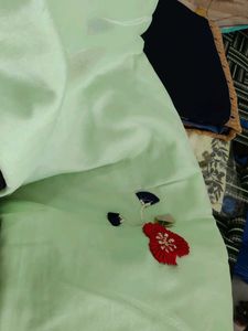 Light Green Saree with Floral Applique