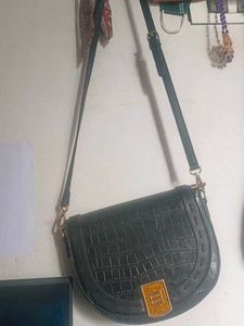 Black Croc Embossed Saddle Bag
