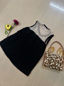 Black And White Net Tank Top