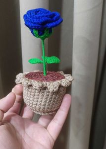 Crochet Blue Rose in Pot
