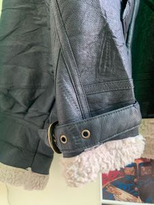 Black Faux Leather Aviator Jacket