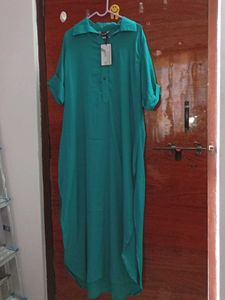 Turquoise Color Collared Long Kurti For Woman