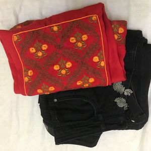 Red Embroidered Kurti