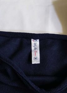 Navy Square Neck Puff Sleeve Crop Top