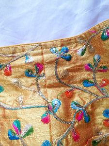 Ethnic Crop Top / Blouse - Golden With Embroidery