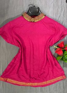 Golden Neck Detailed Pink Tunic/Top
