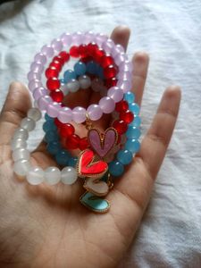 4-Beaded Heart Charm Bracelets