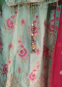 Mint &amp; Pink Embroidered Lehenga