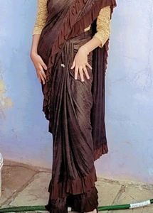 Ruffle Coffee Brown Saree