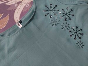 Teal Snowflake Embroidered Top