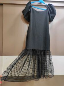 Puff Sleeve Square Neck Net Frill Flare Bodycon