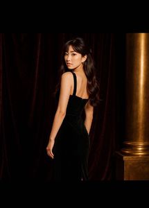 Elegant Black Velvet Slit Gown
