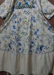 Full Length Flared Kurti Off White Colour With Floral Prints