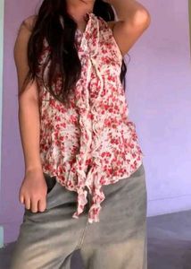 Red Floral Helter Top