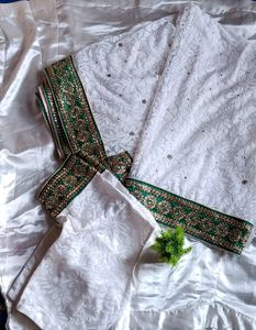 White Saree With Green Border