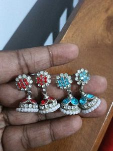 Colorful Jhumka Earrings - Set of 2