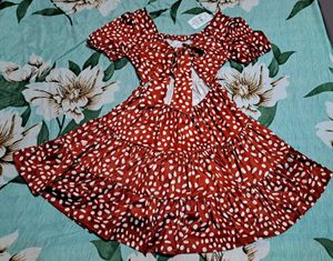 Shein Red &amp; White Print Tiered Mini Dress