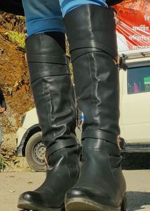 Black Knee Length Leather Boots