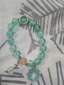 Mint Green Beaded Bracelet with Flower Charm