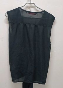 Black Tie-Front Sleeveless Top