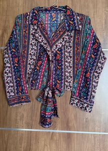 Patterned Tie-Front Top