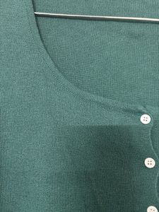 Green Button-Up Cardigan Scoop Neck Top