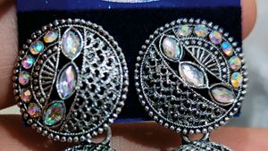 Silver Colour Jhumka With Oxidize