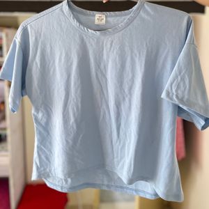Powder Blue Cropped Oversized Tee