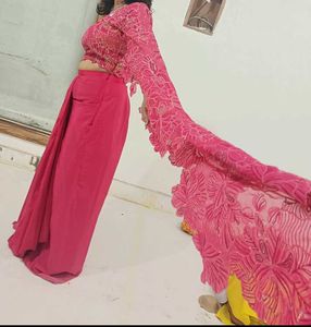 Pink Colour Dhoti With Heavy Sequence Work Blouse