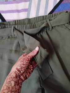Olive Green Tie Waist Pants