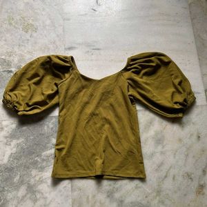 Olive Puff Sleeve Top