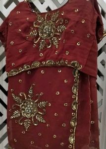 Maroon & Gold Embellished Saree