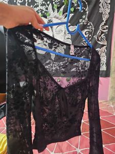 Newme black mesh top