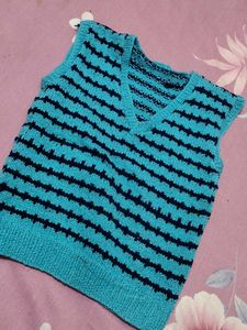 Blue Striped Knitted Vest
