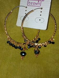 Gold Hoop Earrings with Black Beads