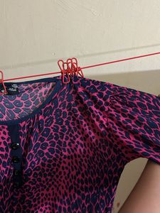 Pink &amp; Navy Animal Print Blouse