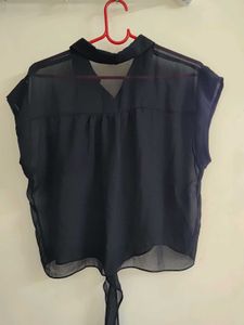 Sheer Black Button-Down Top