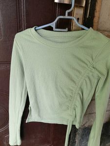 Green Ribbed Round Neck Top