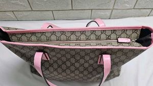Authentic GUCCI GG Tote Bag Beige Pink Leather