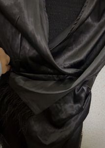 Black Feather satin Trim Mini Dress