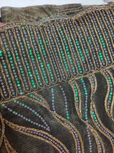 Elegant Gray &amp; Gold Embellished Salwar Kameez