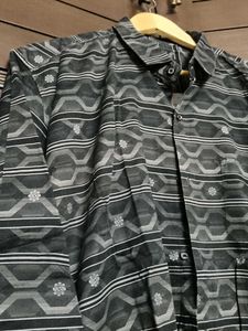 Men&#39;s Black Cotton Patterned Casual Shirt
