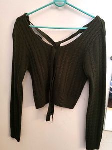 Olive Green Knit Tie Back Sweater