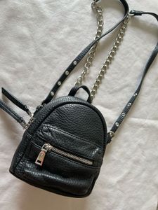 Mini Black Backpack with Chain Detail