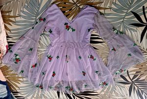 Lavender Dress With Floral Pattern