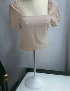 H&amp;M Cream Beige Off Shoulder Puff Sleeve Blouse
