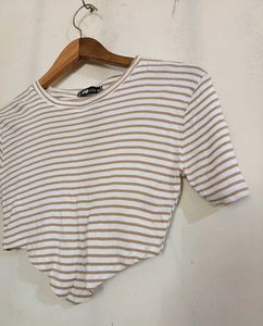 Off White Stripped Crop Top