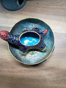 vintage cloisonne hand-painted Turtle And Saucer