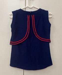 Chic Navy Sleeveless Top with Red Detailing